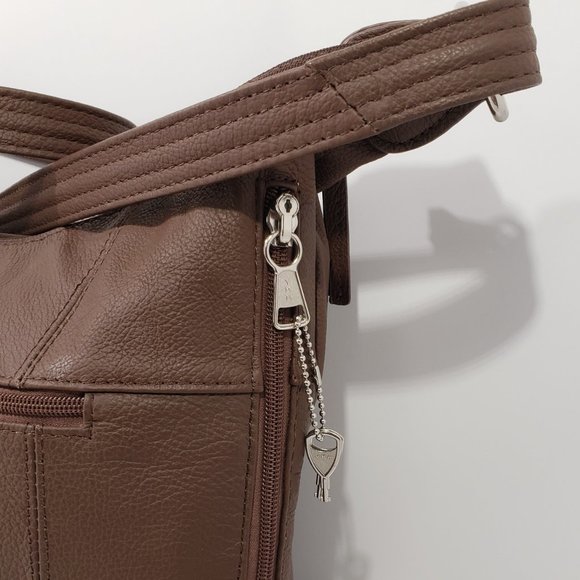 ROMA LEATHERS Concealed Carry Brown Leather Silver Studs Moto Cross Body - Picture 4 of 11